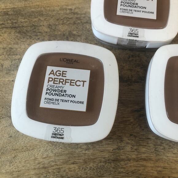 (3) L'OREAL PARIS AGE PERFECTION CREAMY POWDER FOUNDATION 365 CHESTNUT - Picture 2 of 2